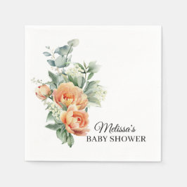 Rustic Coral Peach Flower Greenery Papper Pappersservett