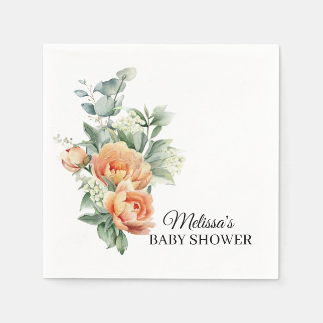 Rustic Coral Peach Flower Greenery Papper Pappersservett (Framsidan)