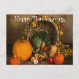 Rustic Cornucopia Harvest Thanksgiving Blessings Helg Vykort