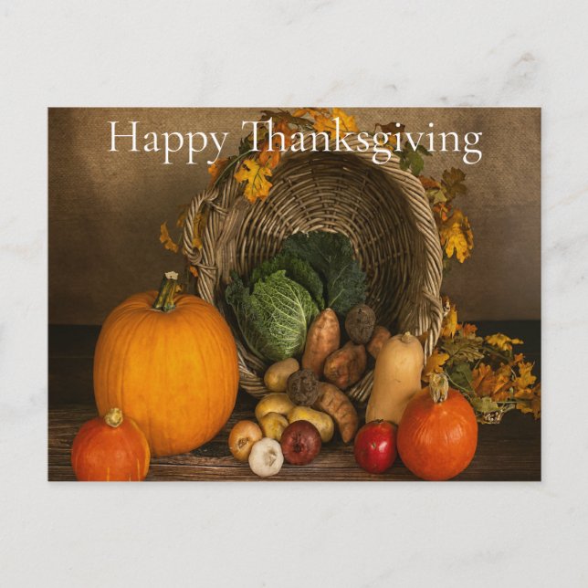 Rustic Cornucopia Harvest Thanksgiving Blessings Helg Vykort (Framsida)