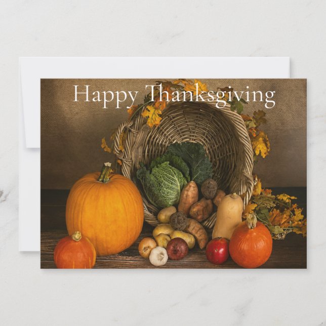 Rustic Cornucopia Harvest Thanksgiving Blessings Julkort (Framsida)