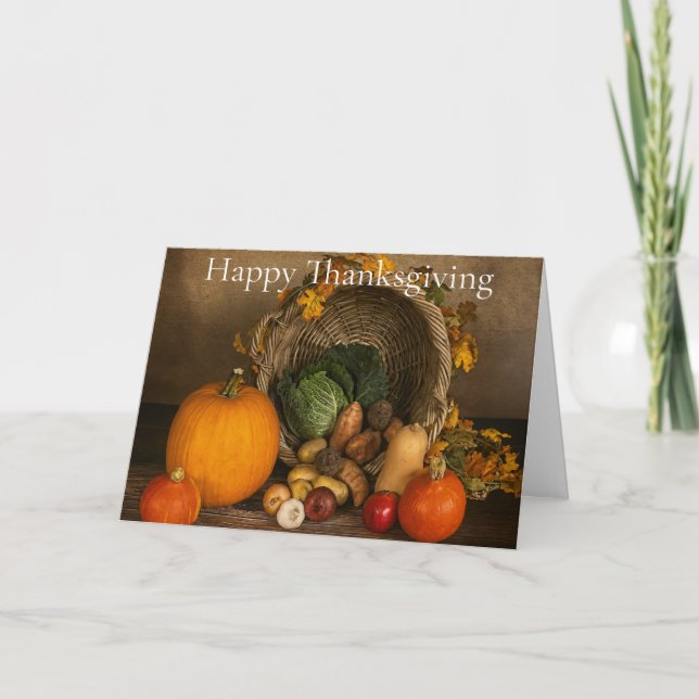 Rustic Cornucopia Harvest Thanksgiving Blessings Kort (Framsida)
