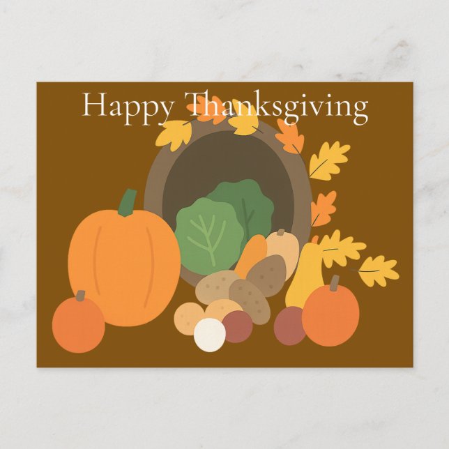 Rustic Cornucopia Harvest Thanksgiving Minimalist  Helg Vykort (Framsida)