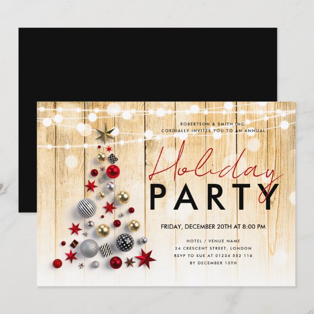 Rustic Corporate Julafton Träd Helgdag String Ljus Inbjudningar (Fram/baksida)