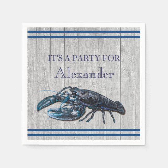 Rustic Costal Nautical Navy Blue Grått wood Napkin Pappersservett (Framsidan)