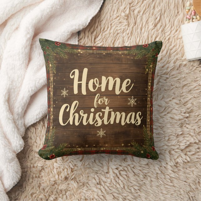 Rustic Cottage Christmas Throw Pillow | Cozy Kudde (Filt)