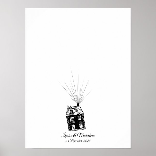 Rustic Cottage Fingerprint Bröllop Guest Bok Poster (Framsidan)
