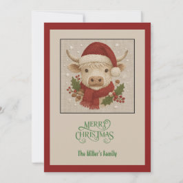 Rustic cottagecore Highland Cow med Santa Hat Julkort