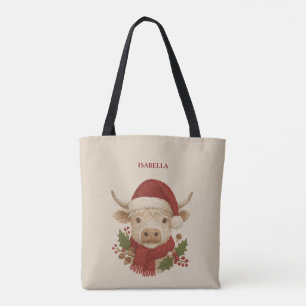 Rustic cottagecore Highland Cow med Santa Hat Tygkasse