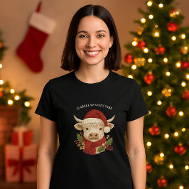 Rustic cottagecore Highland Cow Santa Hat svart T Shirt
