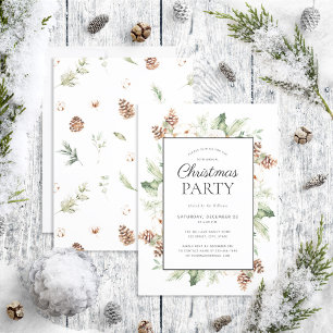 Rustic Cotton Winter Greenery jul Party Inbjudningar