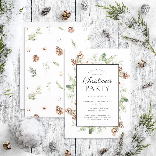 Rustic Cotton Winter Greenery jul Party Inbjudningar (Skapare uppladdad)