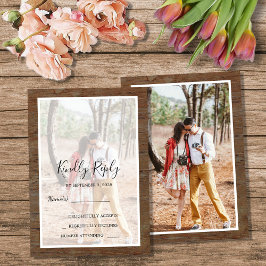 Rustic country barn wood photo wedding RSVP Inbjudningar