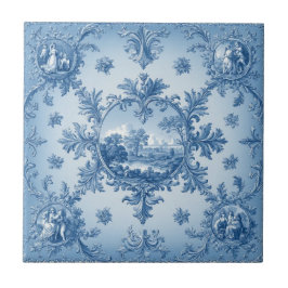 Rustic Country Floral Motif Dusty Blue Muted Tones Kakelplatta