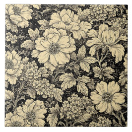 Rustic Country Floral Motifs Monochrome Distressed Kakelplatta