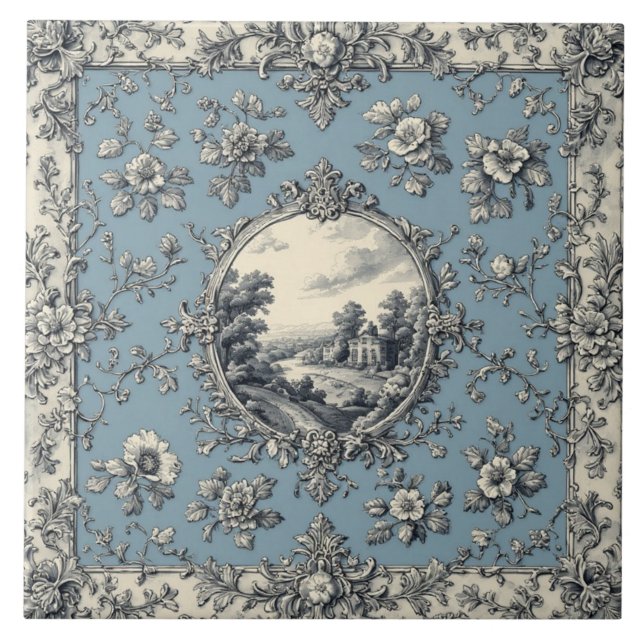 Rustic Country Floral Motifs Mute Tones Distressed Kakelplatta (Framsidan)