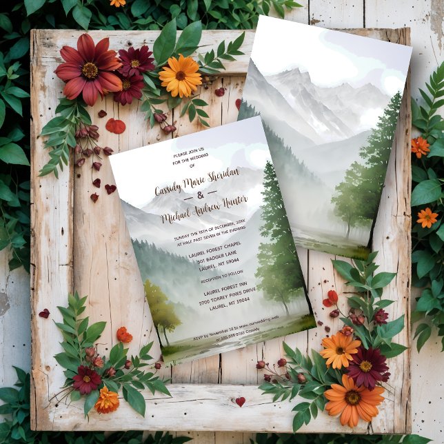 Rustic Country Style Mountains & Forest Landscape Inbjudningar (Rustic Country Style Mountains & Forest Landscape Invitations Cards.)