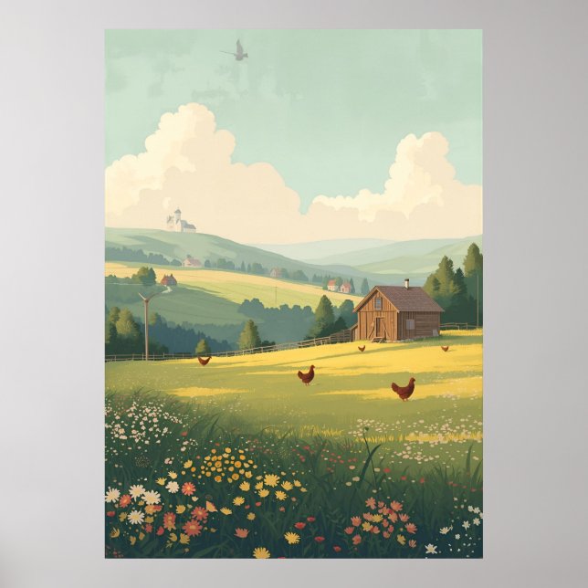 Rustic Countryside Cabin with Wildflowers  Poster (Framsidan)