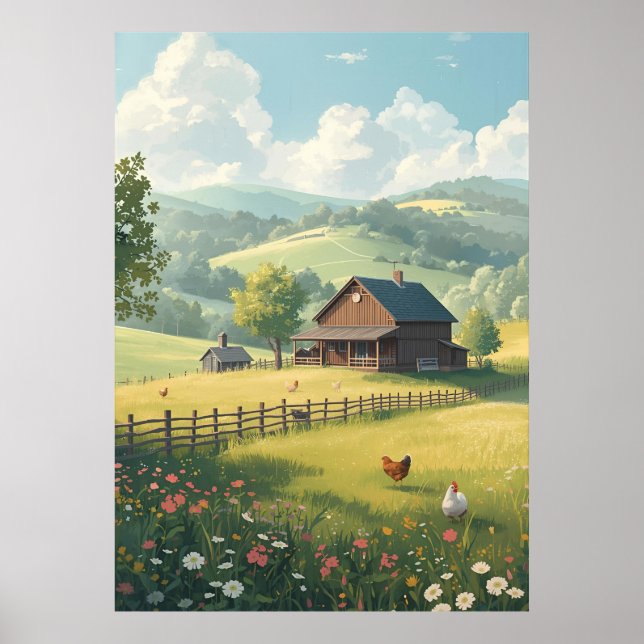 Rustic Countryside Cabin with Wildflowers  Poster (Framsidan)