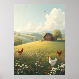 Rustic Countryside Cabin with Wildflowers Poster