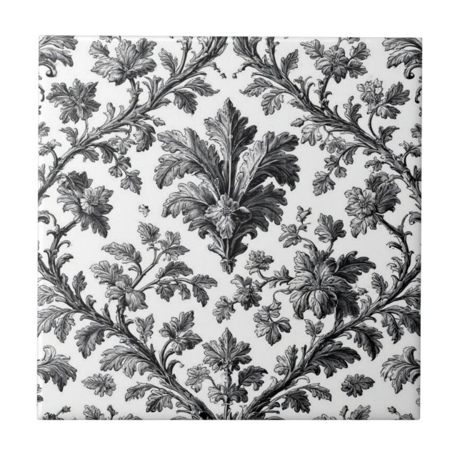 Rustic Countryside Floral Motif Monochrome Elegant Kakelplatta (Framsidan)
