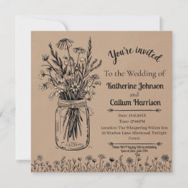 Rustic Countryside Wildblomma Bröllop Design Inbjudningar