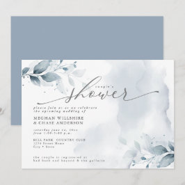 Rustic Couples Shower Dusty Blue Foliage Invat Inbjudningar