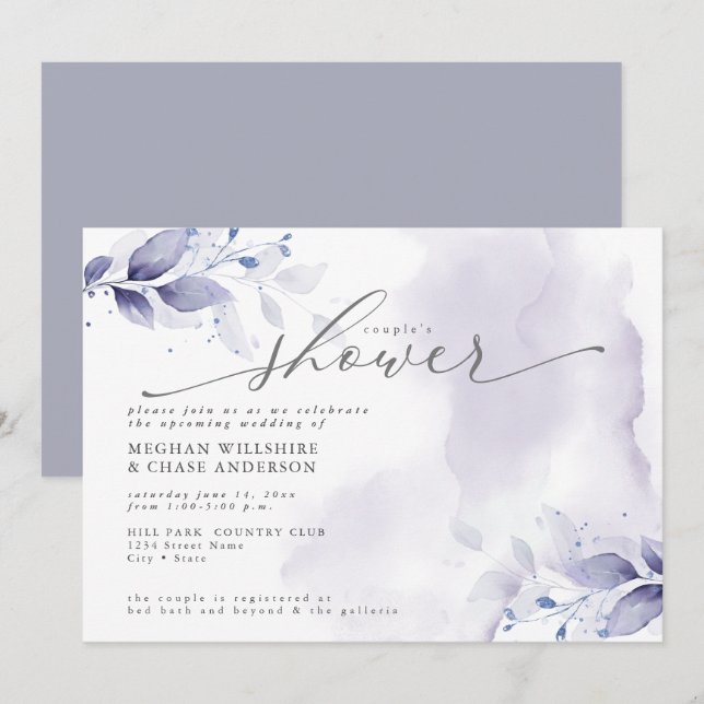 Rustic Couples Shower Plum Lila Foliage Inbjudningar (Fram/baksida)