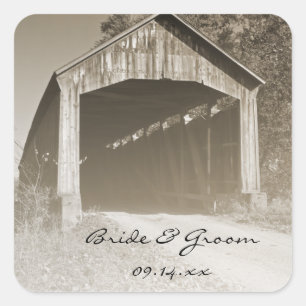 Rustic Covered Bridge Bröllop Fyrkantigt Klistermärke