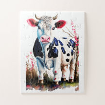 Rustic Cow Art med Blommar - Jordbruksdekan
