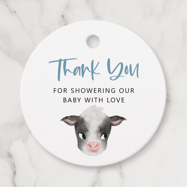 Rustic Cow Boy Baby Shower Gåvor Etiketter (Framsida)