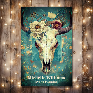 Rustic Cow Skull Blommigt Boho Western Visitkort