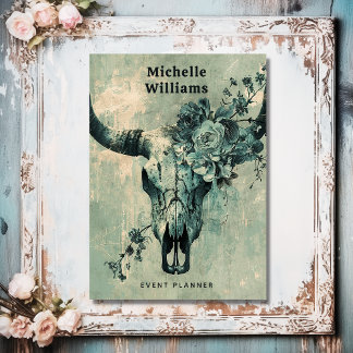 Rustic Cow Skull Blommigt Boho Western Visitkort