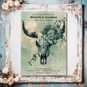 Rustic Cow Skull Blommigt Boho Westerna Bröllop Inbjudningar