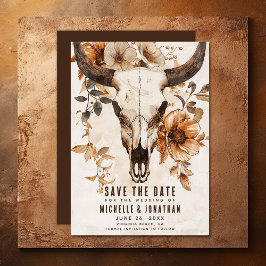 Rustic Cow Skull Blommigt Boho Westerna Bröllop Spara Datumet