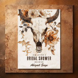 Rustic Cow Skull Blommigt Western Boho-Möhippa Inbjudningar