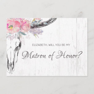 Rustic Cow Skull Boho Blommigt Matron of Honor Inbjudningar