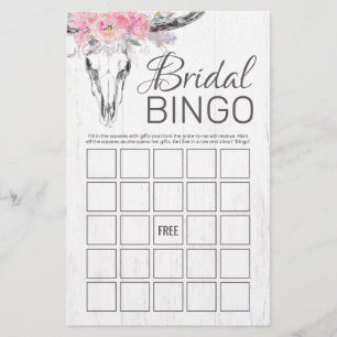 Rustic Cow Skull Boho Blommigt Möhippa Bingo Game