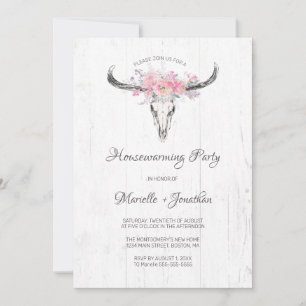 Rustic Cow Skull Boho Blommigt White Houseuppvärmn Inbjudningar