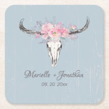 Rustic Cow Skull Boho Rosa Watercolor Blommigt