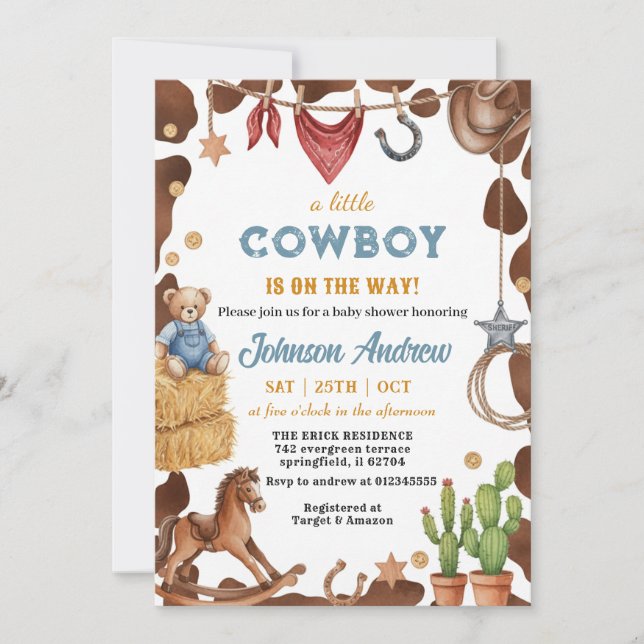 Rustic CowBoy Blå Bebis Shower  Inbjudningar (Framsida)