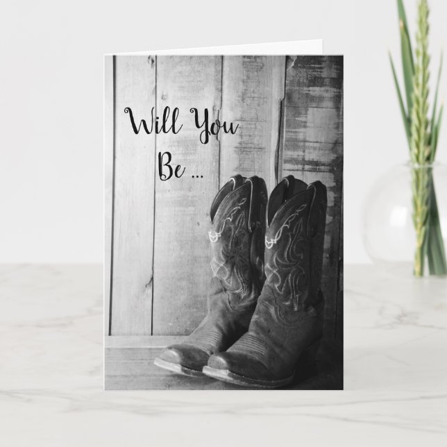 Rustic Cowboy Boots kommer du bli min bridesmaid Inbjudan (Framsida)