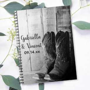 Rustic Cowboy Boots Land Westerna Bröllop Anteckningsbok Med Spiral
