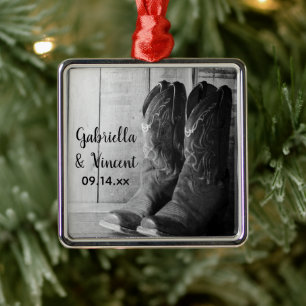 Rustic Cowboy Boots Land Westerna Bröllop Julgransprydnad Metall