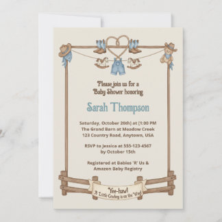 Rustic Cowboy Clothesline Boy Shower Inbjudningar