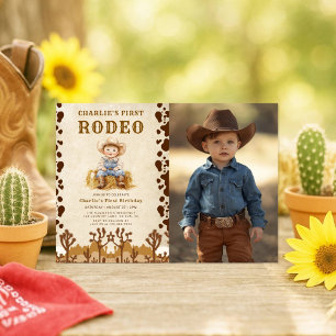 Rustic Cowboy First Rodeo 1:a födelsedagsfoto Inbjudningar