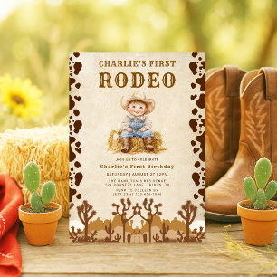 Rustic Cowboy First Rodeo 1:a födelsedagsinbjudan Inbjudningar
