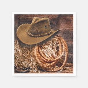 Rustic Cowboy Hat Rope Hay Photo Pappersservett