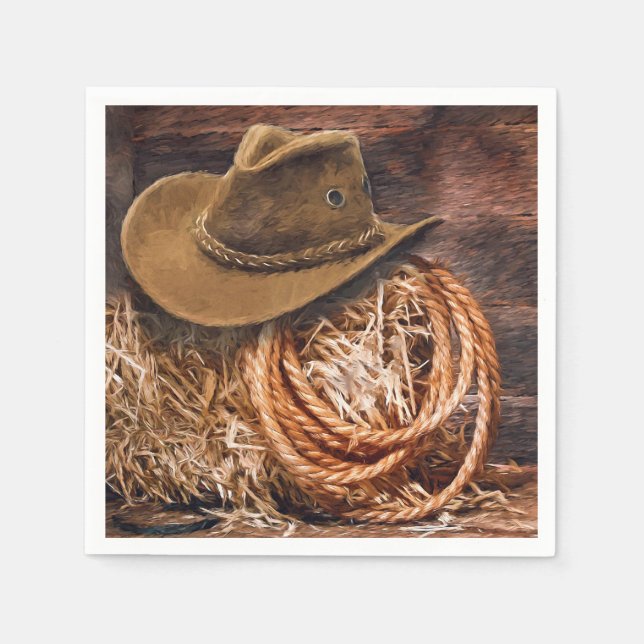 Rustic Cowboy Hat Rope Hay Photo Pappersservett (Framsidan)