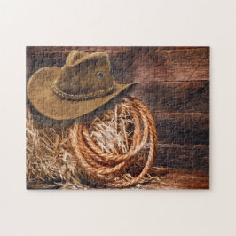 Rustic Cowboy Hat Rope Hay Photo Pussel
